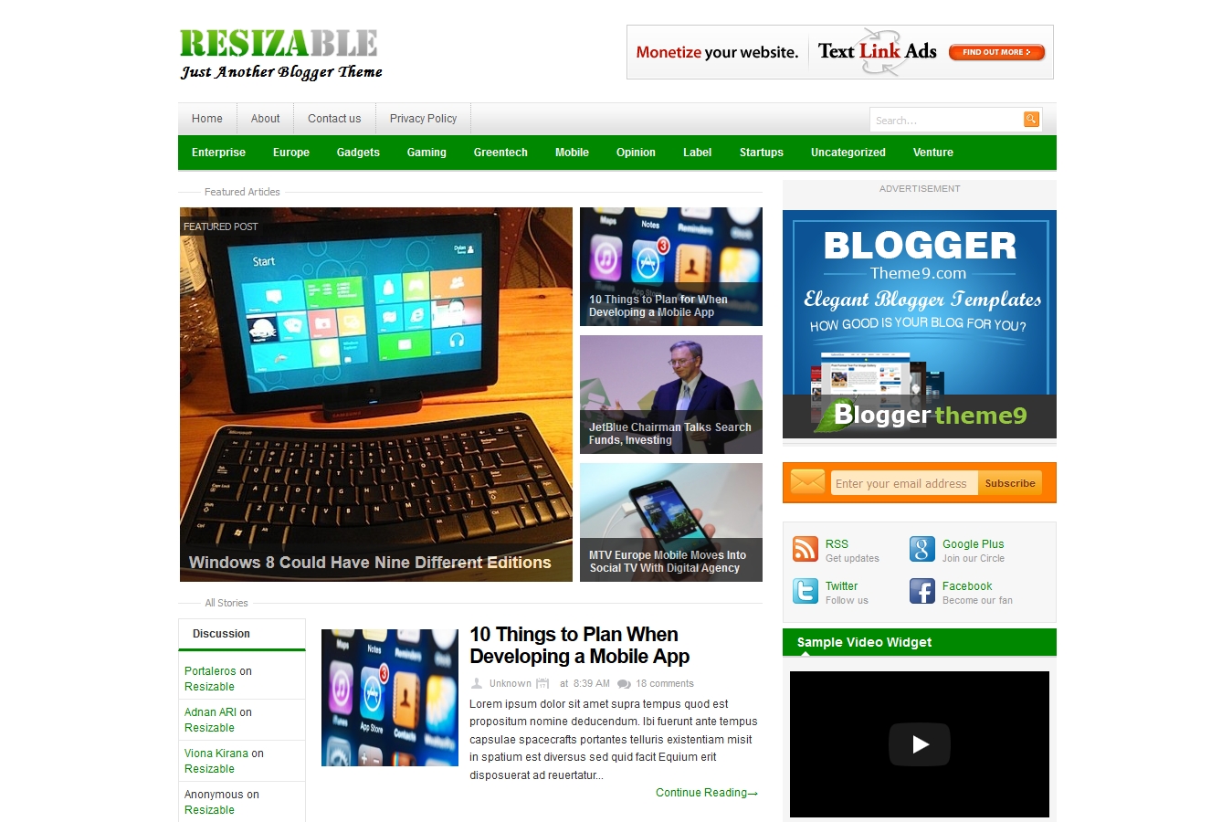 Resizable Blogger Template