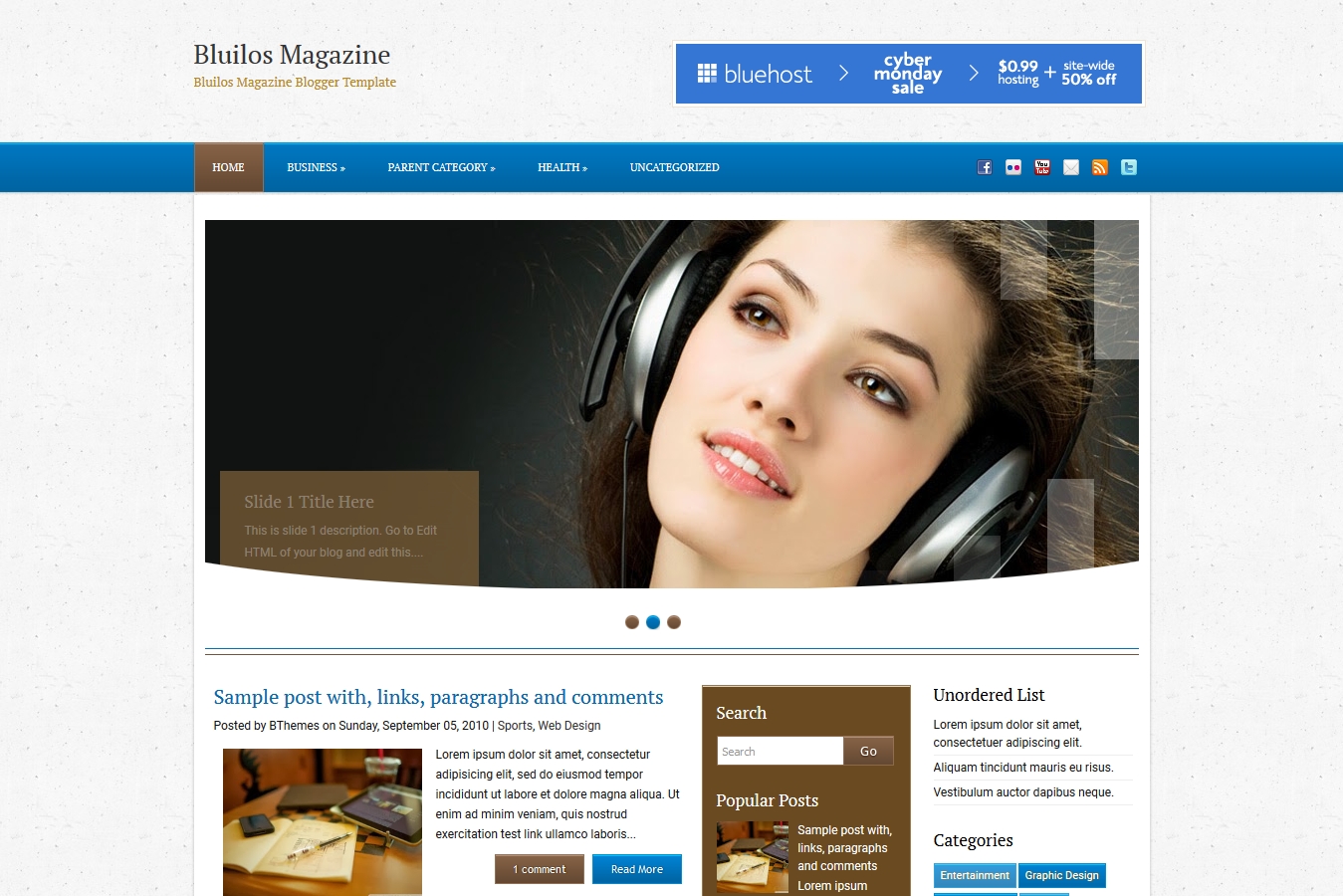Bluilos Magazine Blogger Template