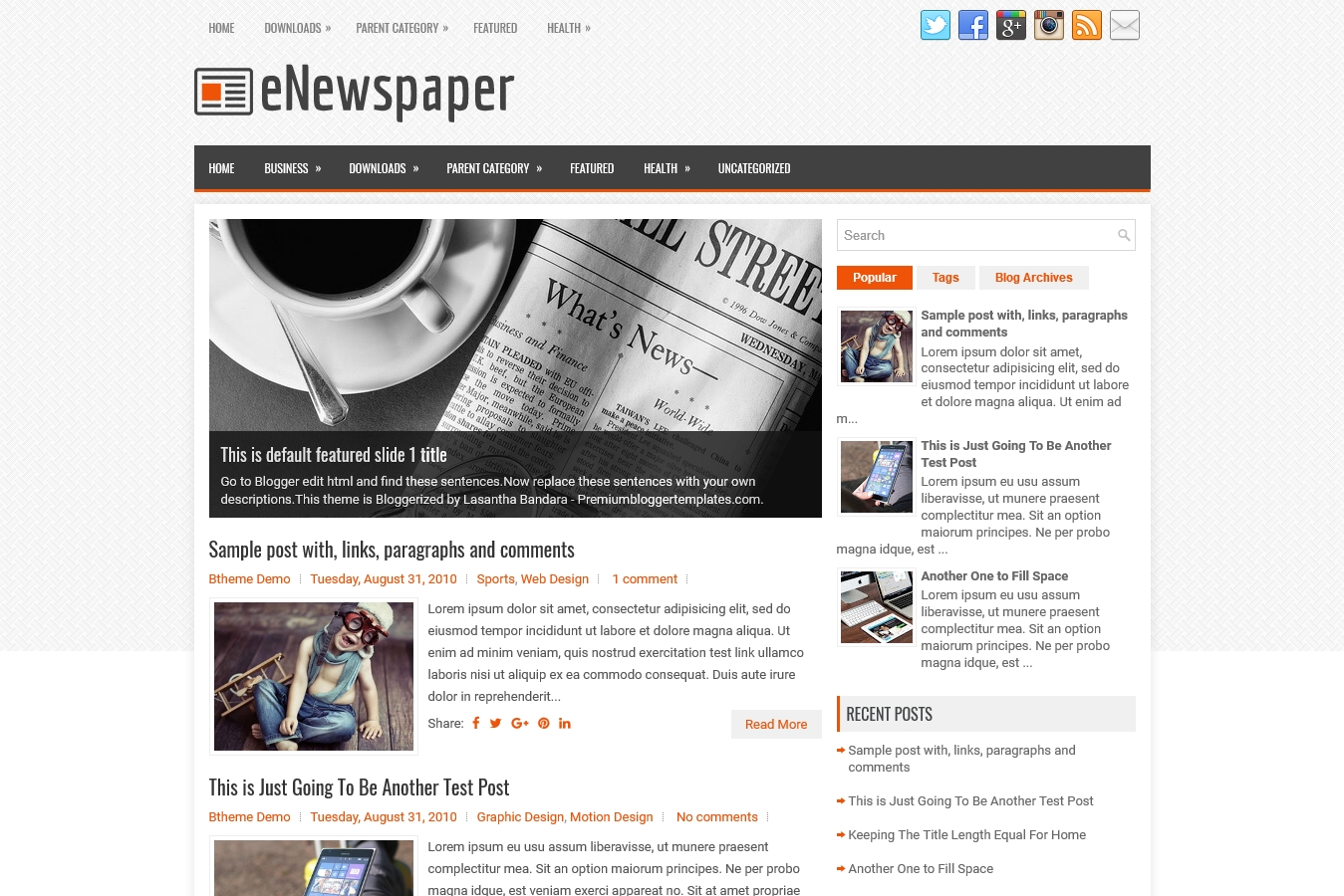 eNewspaper Blogger Template