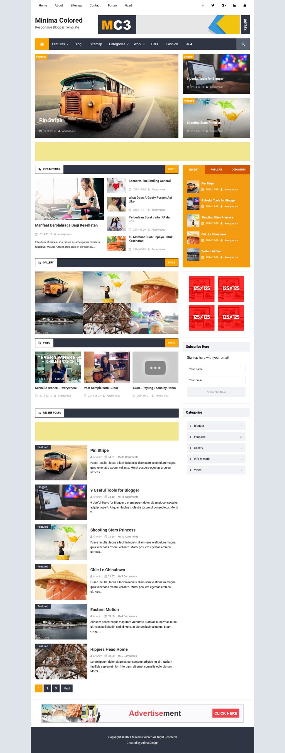 Minima Colored 3 Mag Responsive Blogger Template