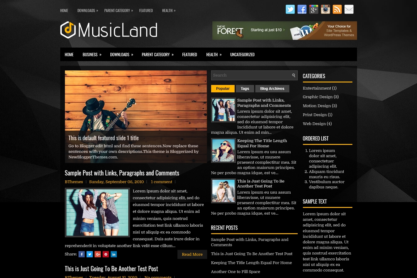 MusicLand Blogger Template