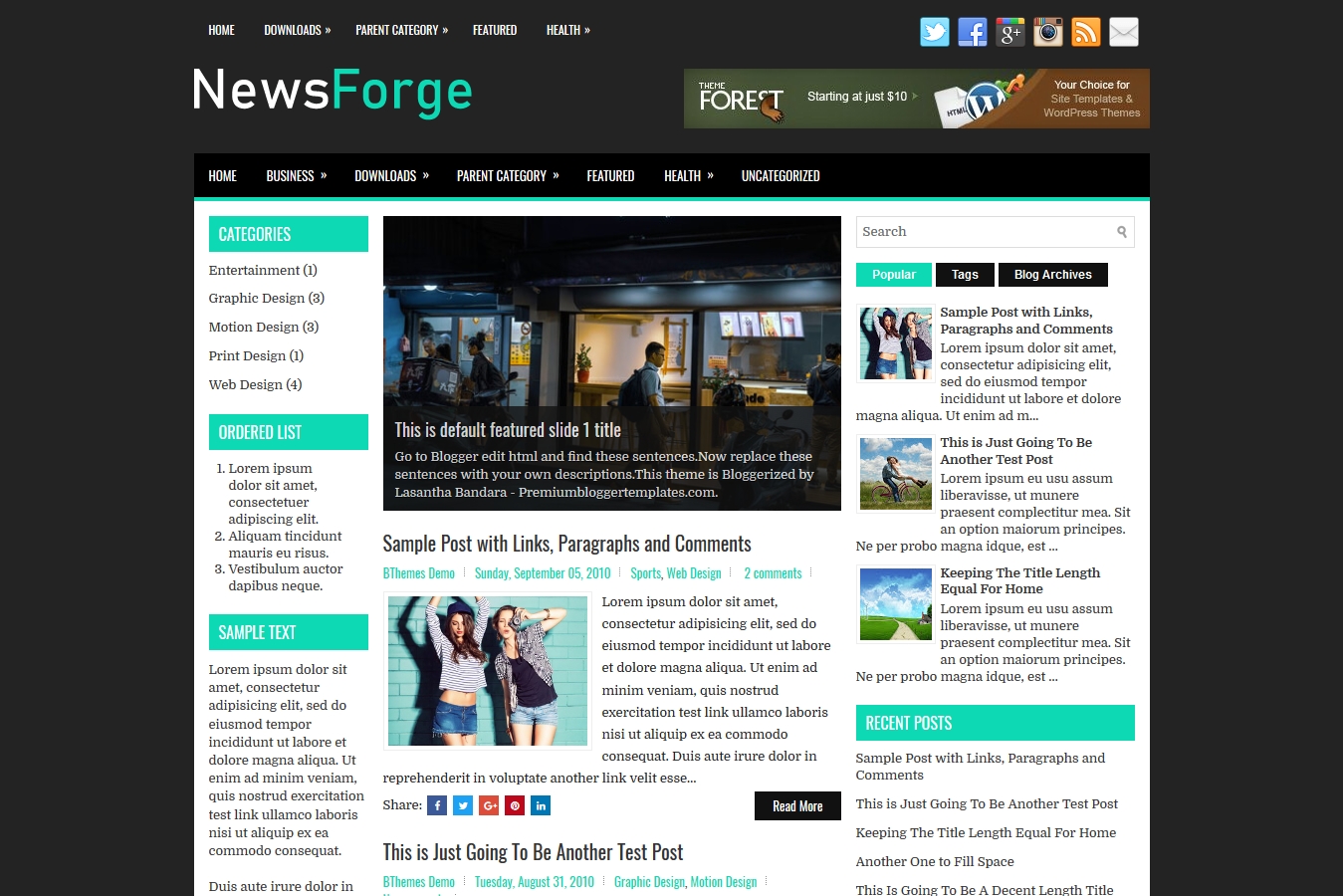 NewsForge Blogger Template